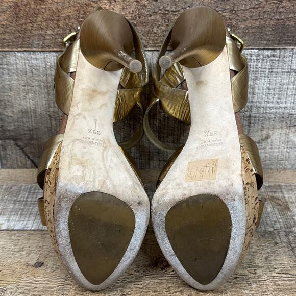 Miu Miu Gold Strappy Stiletto Open Toe Heels Cork Sole Size 39.5 9.5 - Picture 13 of 14